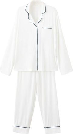 Mango Piped Pajamas in White at Nordstrom, Size Large