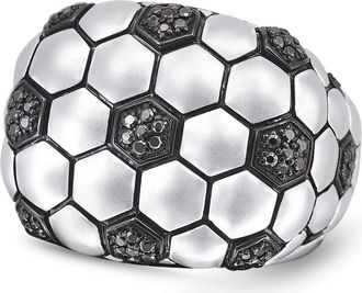 LuvMyJewelry Soccer Football Silver & Black Diamond Statement Men Ring