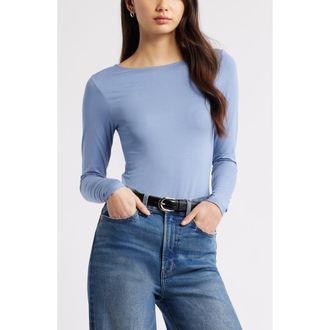 Open Edit Cowl Back Long Sleeve Shirt in Blue Umbra at Nordstrom, Size Xx-Small