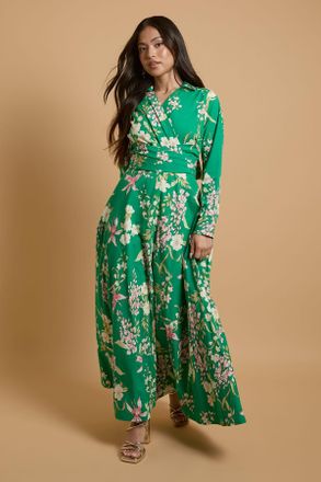 Oasis Womens Petite English Rose Garden Shirt Dress - Green Cotton - Size 16 UK
