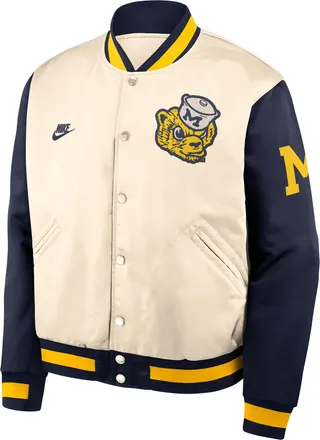 Nike Michigan Legacy Nike Mens College Full-Snap Bomber Jacket in Brown | 03O50HLOMWV-UXC