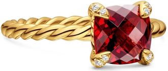David Yurman 18kt yellow gold Chatelaine garnet and diamond ring (7mm) - women - 18kt Gold/Garnet - 6.5