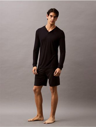 Calvin Klein Mens Ultra Soft Modal Pique Henley Sleep Tee - Black - XL