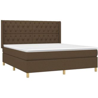 vidaXL Cama Box Spring Colch&oacute;n Luces Led Tela Marr&oacute;n Oscuro 160x200cm Vidaxl