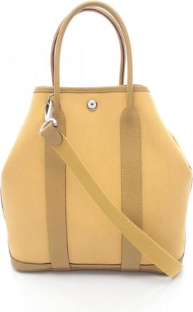 Herm&egrave;s Beige Yellow Canvas Negonda Leather Toile Officier Handbag Tote Bag (Pre-Owned)