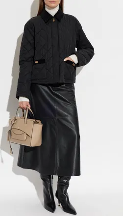 Ferragamo Quilted Jacket With Corduroy Collar, Womens, Black