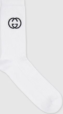 Gucci Cotton Socks With Interlocking G, Size L, White