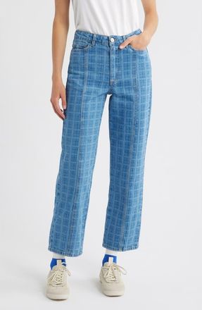 Damson Madder Tovie Laser Check Mid Rise Ankle Straight Leg Jeans in Blue at Nordstrom, Size 12 Us