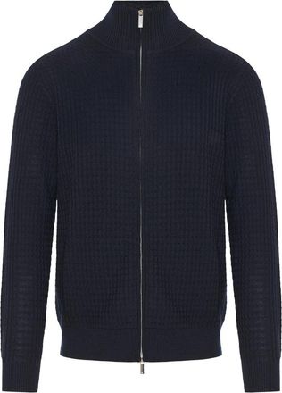 Emporio Armani Wollen Blend Cardigan Rits Voorkant Ontwerp - Heren - Vesten - Blauw - S - Wol - Truien & Vesten