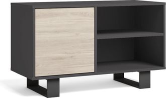 Skraut Home Skraut Home - Mueble Tv 100 Con Puerta Izquierda, Sal&oacute;n Comedor, Modelo Wind, Color Estructura Gris Antracita, Color Puerta Roble, Medidas 95x40x57cm 