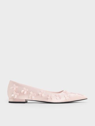 Charles & Keith Satin Bow Pointed-Toe Flats