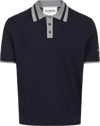 Iceberg Klassieke Polo Sweater - Heren - V-hals truien - Blauw - 2XL - Katoen - Truien & Vesten