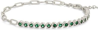 Sterling Forever Emerald CZ Tennis & Chain Bracelet
