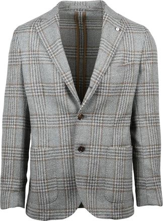 L.B.M. 1911 Tailored Round Jacket in Grey-Brown Plaid with Button Closure