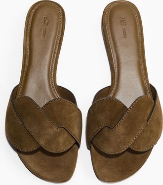 H&M Ledersandalen - Dunkles Khakigr&uuml;n