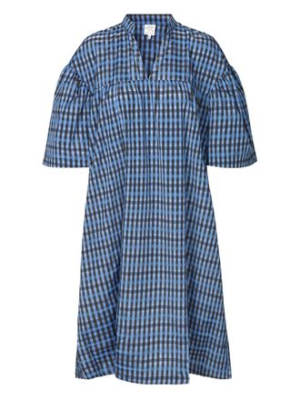 Baum Und Pferdgarten Aslau gingham puff-sleeve midi dress - Blue