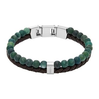 Fossil Townsman Beads Multi-Strand Armband - Heren - Accessoires - Groen - Maat: ONE Size Leer