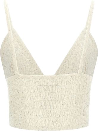 Alessandra Rich Micro-Sequin Knit Tank Top - Cream