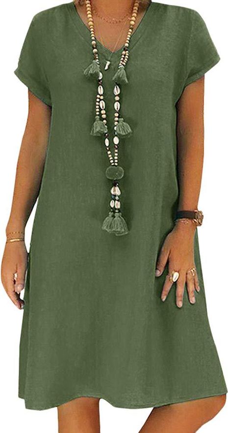 Onsoyours Estivi Donna Taglie Forti Estate Vestiti Casual Eleganti Corti Manica Corta Scollo V Cotone E Lino T Shirt Vestiti Vestito da Spiaggia Mini Abito B Gi da 7 99 su Stylight