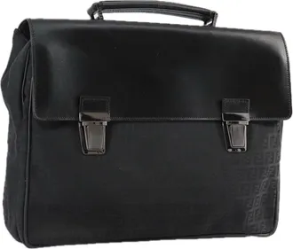Fendi Convertible Pushlock Flap Satchel Zucca Canvas And Leather Black Canvas Briefcase Bag (Pre-Owned)