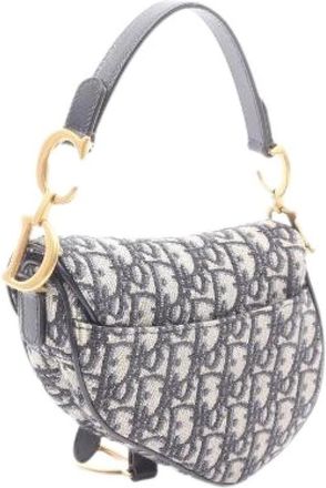 Dior Pre-owned Saddle Bag Mini Oblique Jacquard 2Way Handtas - Dames - Vintage Schoudertas - Blauw - ONE Size - Leer - Vintage