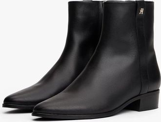 Tommy Hilfiger Womens TH Zipped Booties in Black Leather - Size UK 5