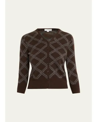 Vince Diamond Plaid Cashmere V-Neck Cardigan