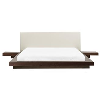 Beliani Beliani - Cama De Agua Moderna Con Colch&oacute;n Mesitas De Noche Cabecero De Piel Sint&eacute;tica Mdf Madera De Fresno Oscuro 160 X 200 Cm Zen