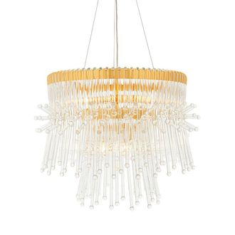 Loops Gold Plated Ceiling Chandelier - Glass Detailing - 9 Bulb Pendant Light Fitting in Clear