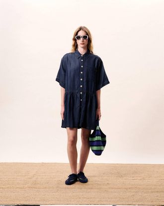 FRNCH Aqualia Dress In Blue Denim