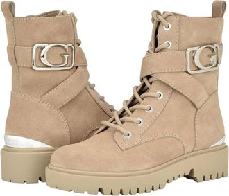 Guess Orana Womens Taupe Suede Round Toe Ankle Combat Boots LION684