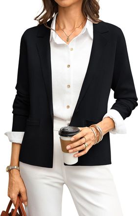 Grace Karin Womens Long Sleeve Blazers, Elegant Lapel V Neck Wedding Guest Cardigans, Casual Buttons Work Office Wear with Pockets CL081-01/Black XXL