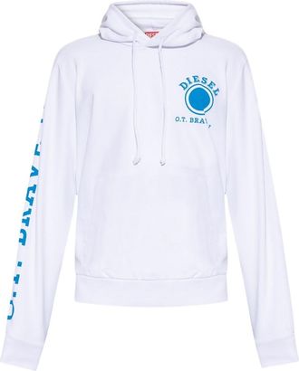 Diesel Heren Distressed Dot Logo Hoodie (Wit)