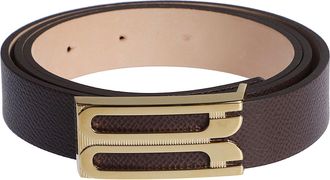 Victoria Beckham Dark Brown Dorian Frame Belt Textured Strap Belt