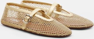 Alaia Leather-trimmed fishnet ballet flats