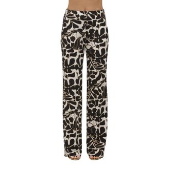 Via Masini 80 Bicolor bloemenprint jersey broek - Dames - Wijde Broeken - Veelkleurig - S - Broeken