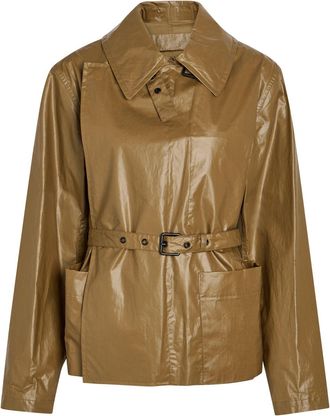 Christophe Lemaire High-neck Coated Cotton Wrap Jacket - Khaki - 34 (UK6 / XS)