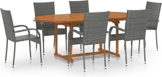 vidaXL Vidaxl - Set De Muebles De Comedor De Jard&iacute;n 7 Piezas Rat&aacute;n Pe Gris