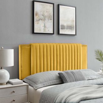 Casa Zenith Mustard Plush Super King 26 inch Strutted Headboard