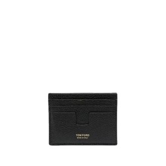 Tom Ford Accessoires, Heren, Zwart, ONE Size, Leer, Zacht Grain Leer T-Line Kaarthouder met Centraal Vak