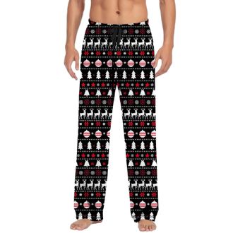 Generic Mens Pyjama Bottoms Men Christmas Pajama Pants Christmas Theme Breathable Flannel Pyjama Trousers Xmas PJ Pants Mens Xmas Bottoms Elastic Waist Trouse