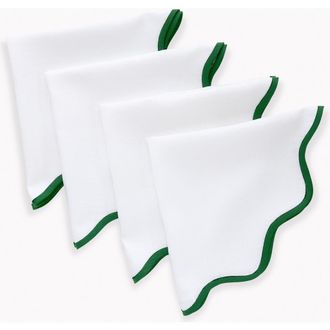 Solino Home Linen Dinner Napkins - Giselle Scallop Edge, 20 Round in Garden Green And White at Nordstrom, Size Large