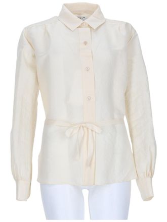 Maison Margiela Silk And Cotton Blend Blouse With Classic Collar And Puffed Sleeves