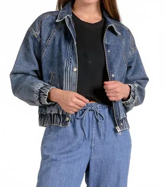 Elan Bomber Jean Jacket In Denim Blue