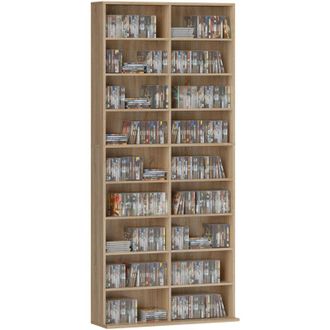 HOMCOM 640 CD Storage Unit 360 DVD Storage Tower w/ 18 Compartments Natural