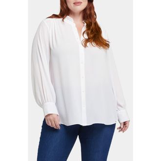 NYDJ Ruffle Neck Blouse in Optic White at Nordstrom, Size 1X