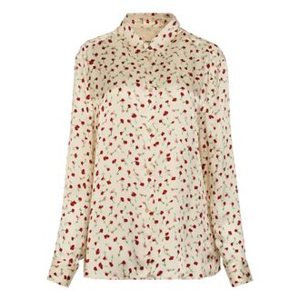 Khaite Shirts, female, Beige, Size: XS Printed Silk Shirt Rounded Hem