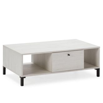 HOMN Mesa centro 1 caj&oacute;n y 2 huecos, color blanco/madera, 100x60x37,5 cm