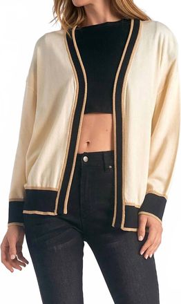Elan Border Detail Sweater Cardigan In Off White Black
