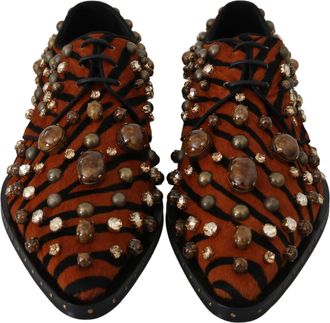 Dolce & Gabbana Womens Orange Pony Hair Crystal Dress Broque Shoes